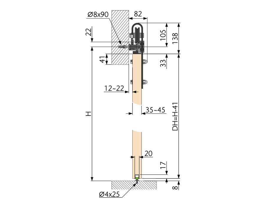 Ferramenta per 1 anta scorrevole in legno opk Navigator W3
