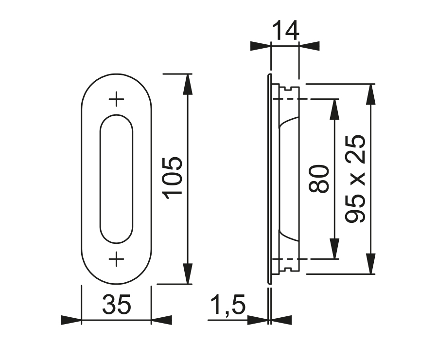 Manilietta da incasso in alluminio per porte scorrevoli (lato esterno) 422-3 