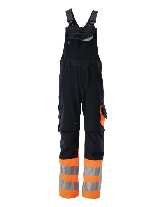 Salopette con tasche porta-ginocchiere SAFE SUPREME blu navy scuro/hi-vis arancio