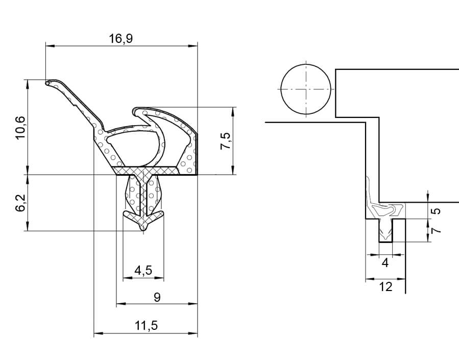 Guarnizione per porte interne in TPE schiumato SP8974