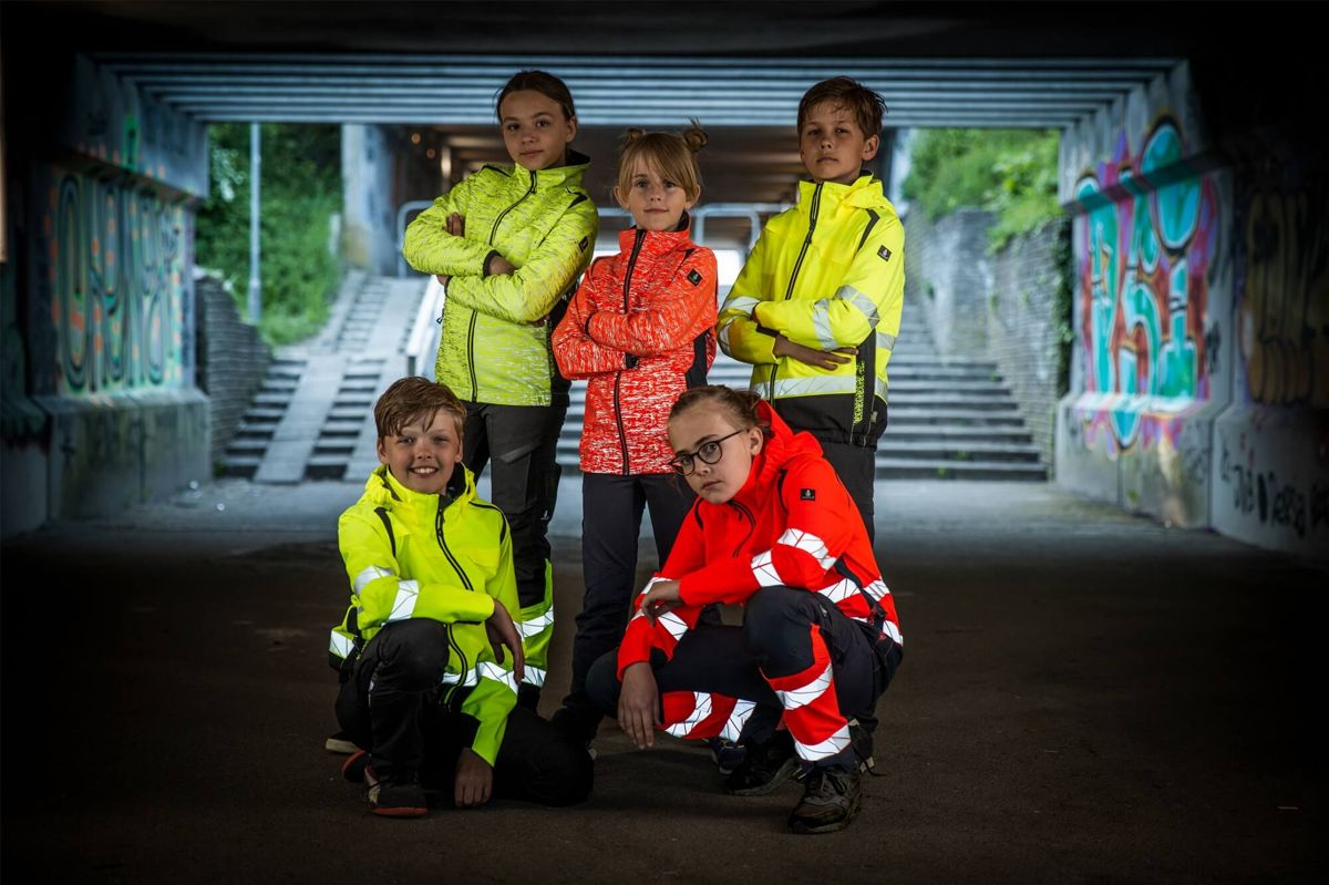 Giacca antifreddo da bambino ACCELERATE SAFE hi-vis rosso/blu navy scuro