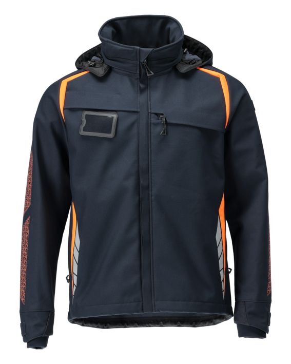 Giacca Softshell con cappuccio ACCELERATE SAFE blu navy scuro/hi-vis arancio