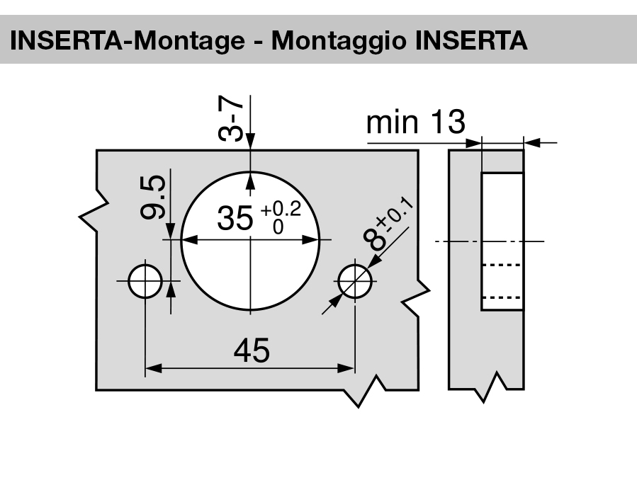 +45° I-cerniera per mobili ad angolo, mezza battuta a sormonto CLIP top
