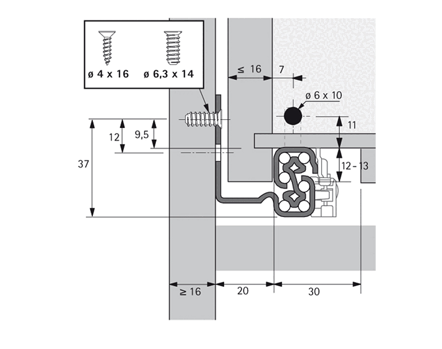 Guida ad estrazione totale per cassetti in legno Quadro V6 con Silent System