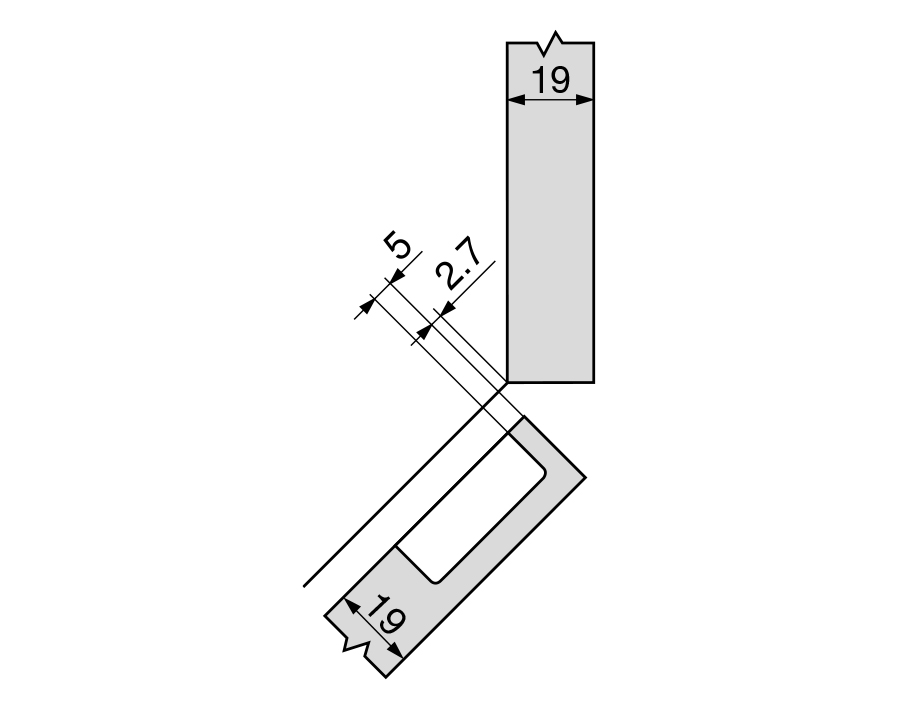 +45° II-cerniera per mobili ad angolo, battuta a sormonto CLIP top