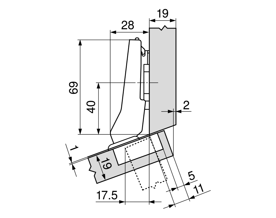 +20° II-cerniera per mobili ad angolo, battuta a sormonto CLIP top