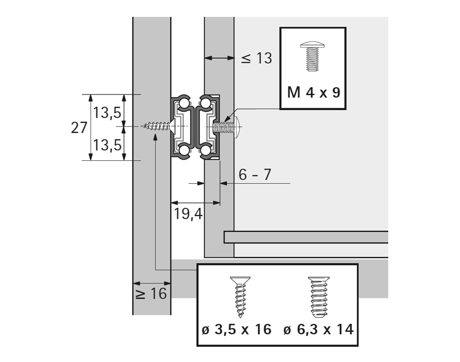 Guida ad estrazione maggiorata KA 290 per scanalature di 27 mm