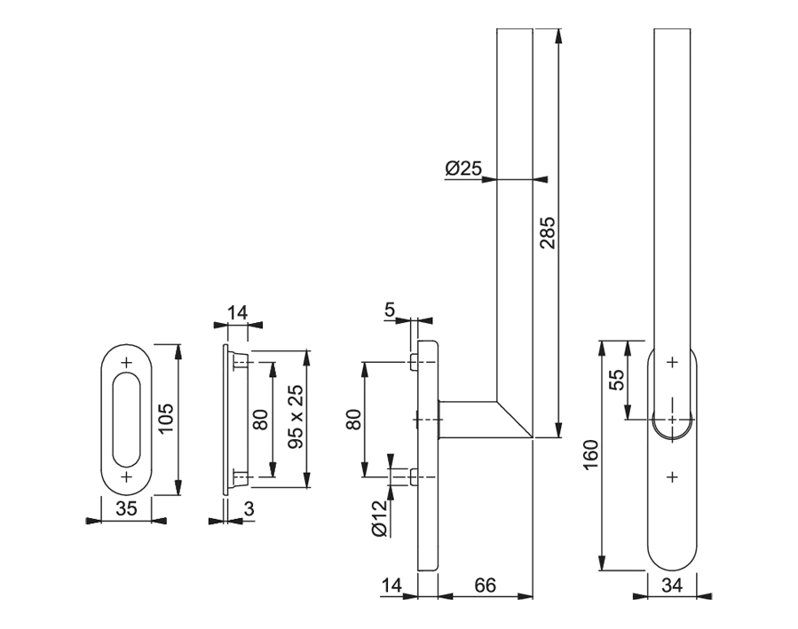 Maniglione singolo per alzante scorrevole serie Amsterdam HS-E0400F-25/431N-AS/422 