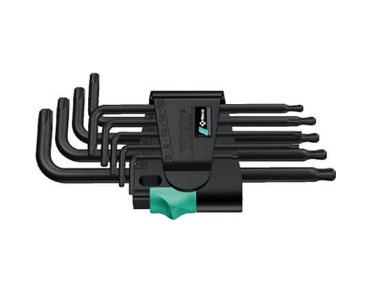 Serie chiavi maschio Torx piegate con sfera da 9 pezzi