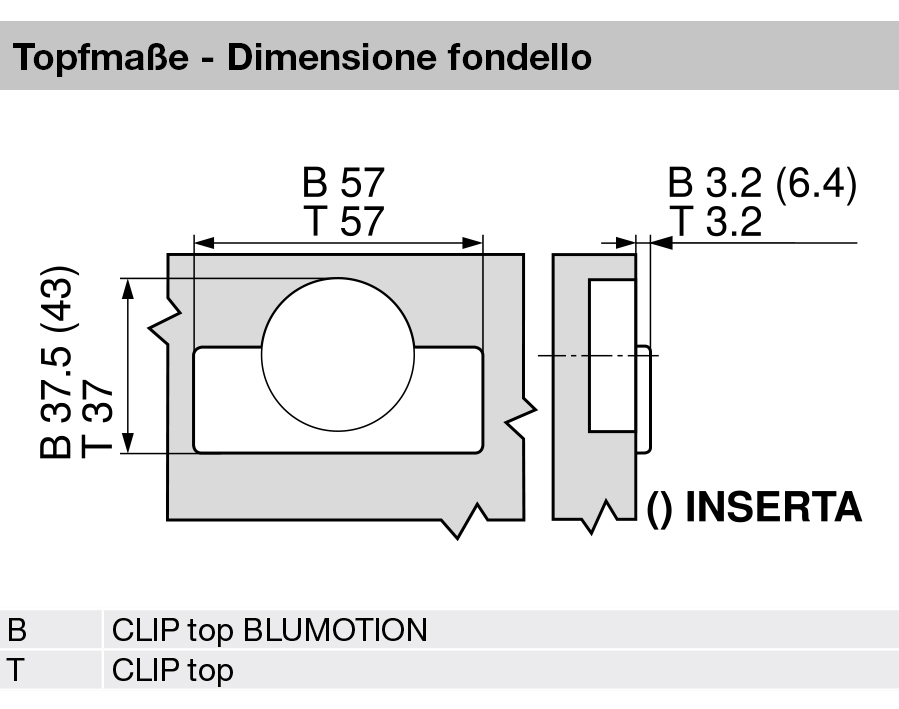+45° I-cerniera per mobili ad angolo, mezza battuta a sormonto CLIP top
