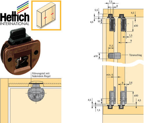 Carrello di guida Slide Line 55 con chiavistello a molla
