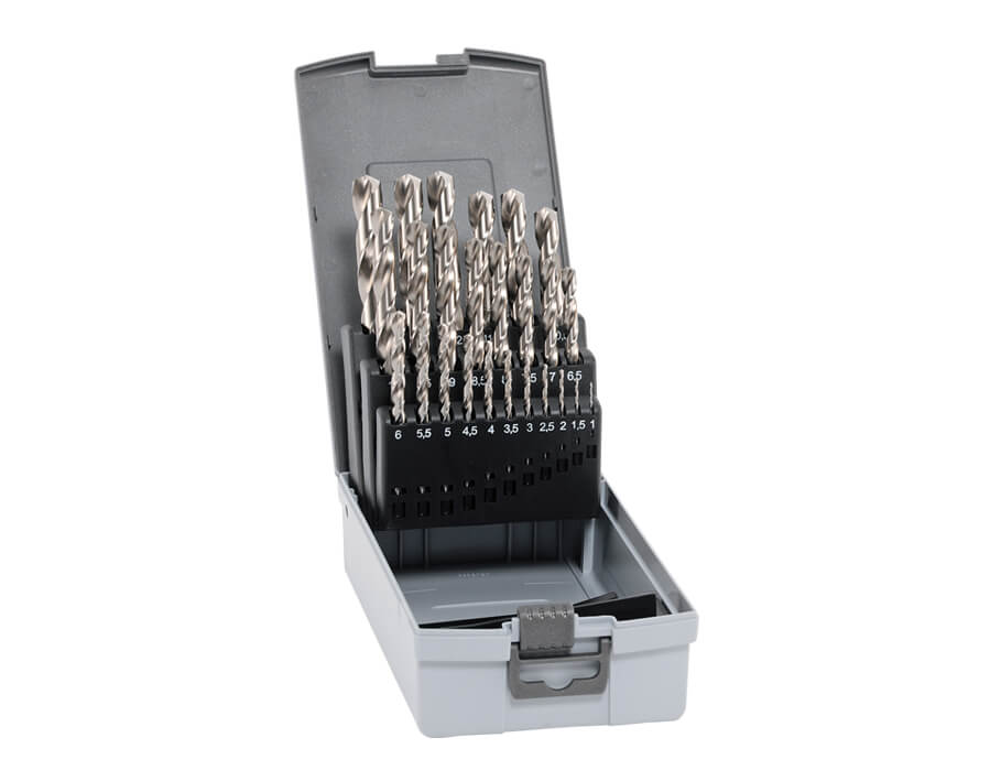 Serie di punte elicoidali HSS Cobalt, corte, DIN 338 RN da 25 pezzi  